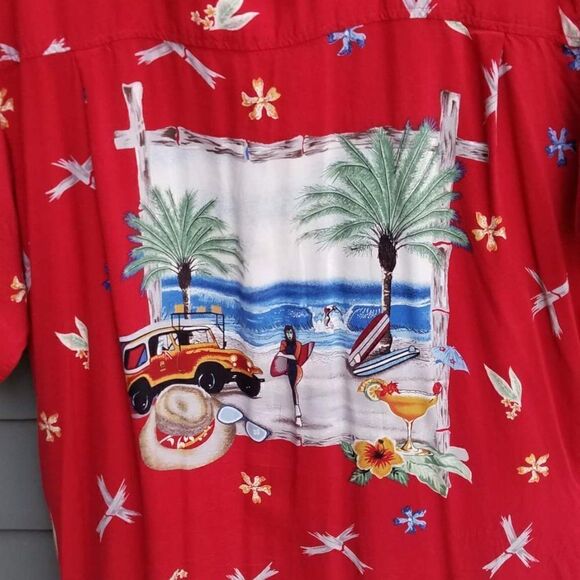 Cherokee Mens  Waikiki Red Hawaiian Shirt - size Large - Picture 5 of 7